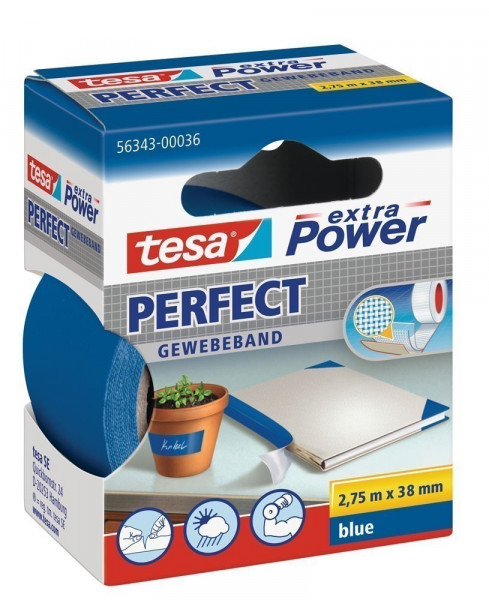 tesa® extra Power Perfect Gewebeband 2,75 m x 38 mm blau