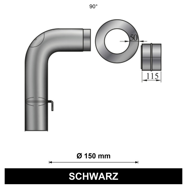 EdiFire Ofenrohr-Set 4, 90° Ø 150 mm, schwarz