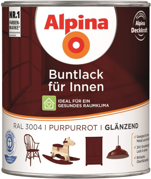 Alpina Buntlack für Innen RAL 3004 Purpurrot seidenmatt 750 ml