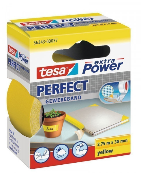 tesa® extra Power Perfect Gewebeband 2,75 m x 38 mm gelb