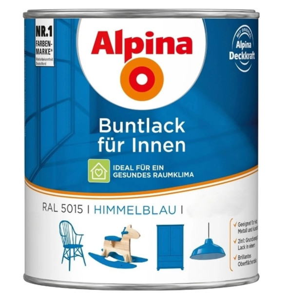 Alpina Buntlack Metalllack 0,75L himmelblau Ral 5015 seidenmatt Innen