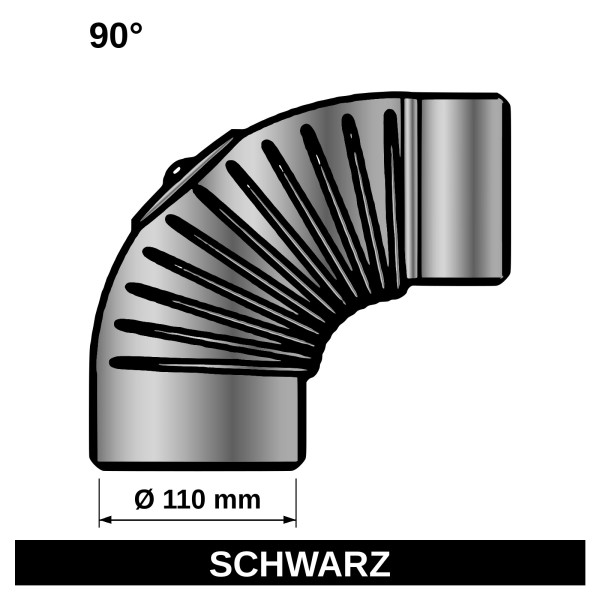 ediFire Ofenrohrbogen gerippt 90° Ø 110 mm, mit Tür, schwarz