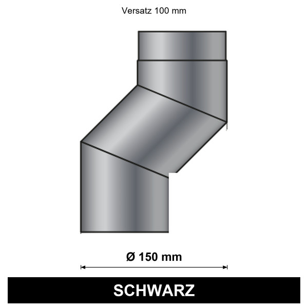 EdiFire S-Bogen Ø 150 mm, Versatz 100 mm, schwarz