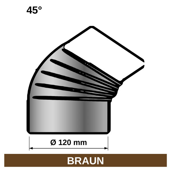 Ofenrohr Rauchrohr Bogenknie emailliert braun gerippt 45°Ø 120 mm